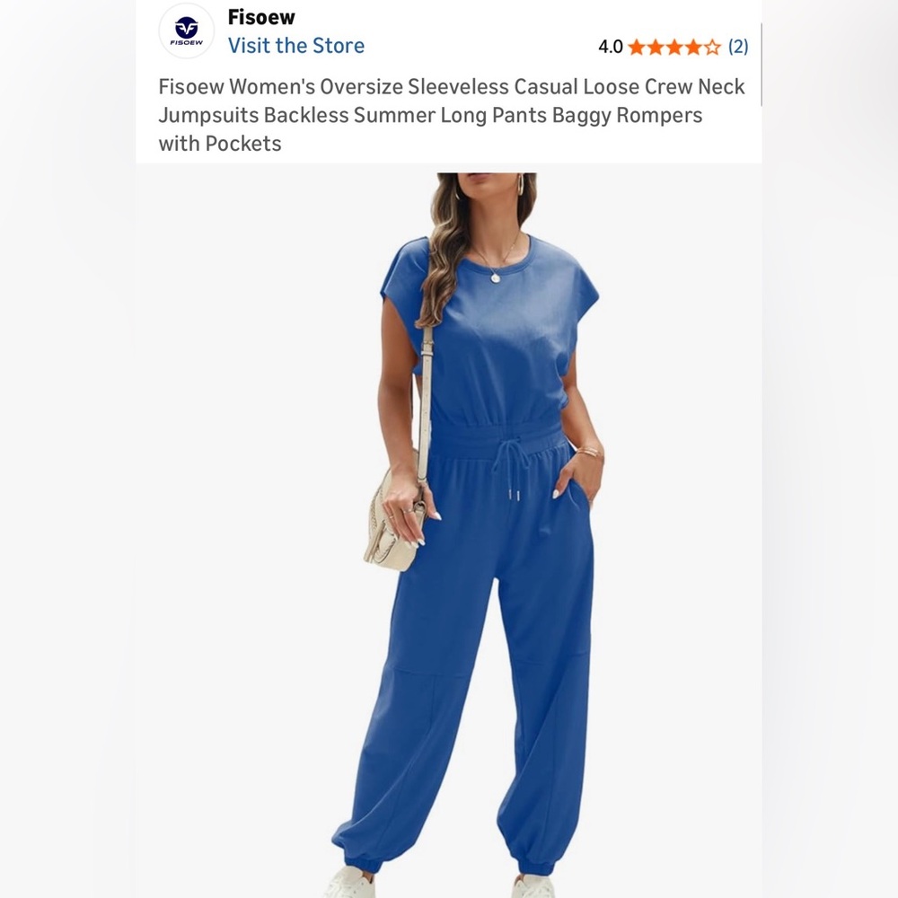 Amazon Blue Casual Drawstring Jumpsuit for Women